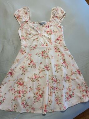Floral Dress - White with Pink Roses